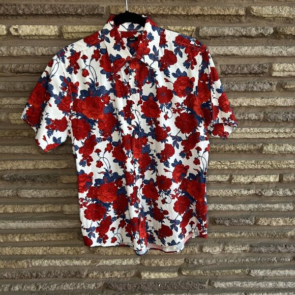 Forum Men's Red Floral Short Sleeve Shirt 100% Cotton Size Medium Made in Brazil - Picture 3 of 10